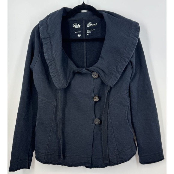 Lucky Brand Jackets & Blazers - Lucky Brand Y2K‎ Grunge Streetwear Cowl Neck Womens M Cotton Dark Navy Button